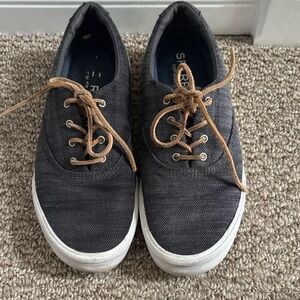 Sperry Charcoal and Tan Leather Lace Sneakers Size 8.5